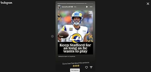 Kelly Stafford re-shared the post on her Instagram Story (image credit: instagram/kbstafford89)