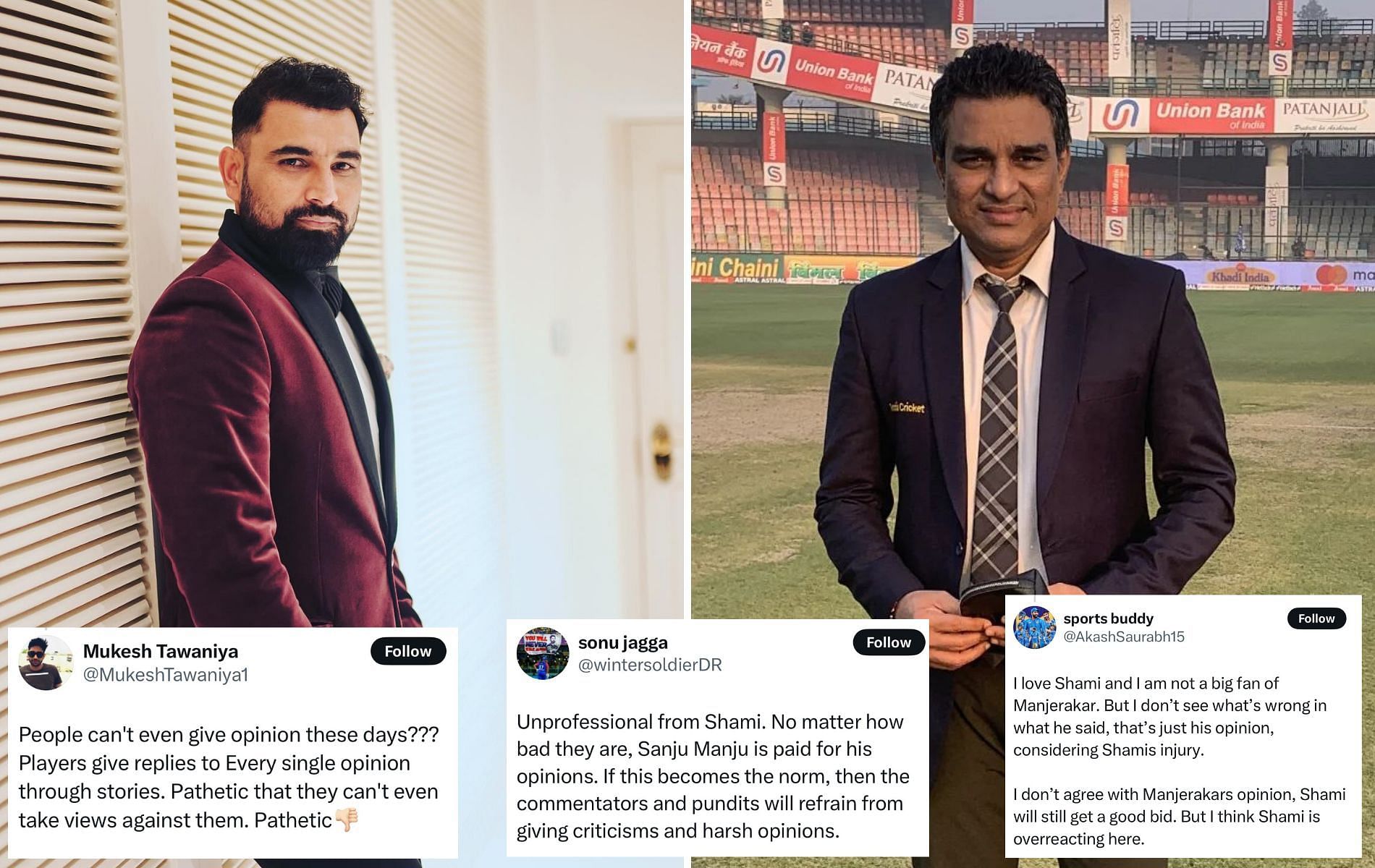 Mohammed Shami (L) and Sanjay Manjrekar (R). (Pics: Instagram/@sanjaysphotos/@mdshami.11/X/@AkashSaurabh15/@wintersoldierDR/@MukeshTawaniya1)