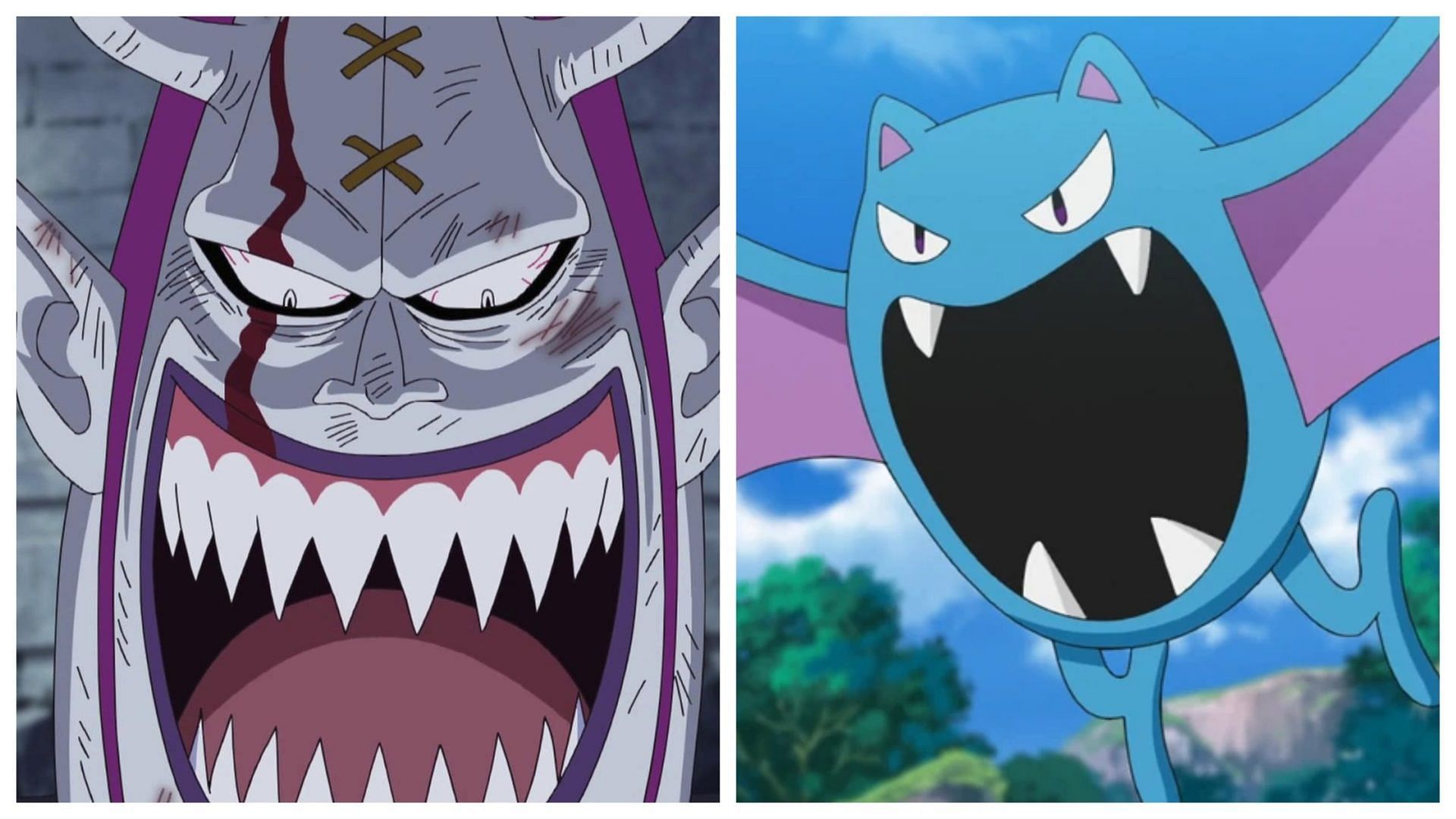 Moria in One Piece and Golbat in Pok&eacute;mon (Image via Toei Animation/The Pok&eacute;mon Company)