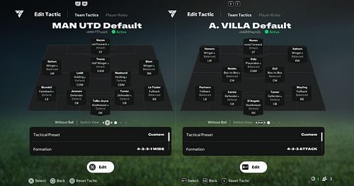 Man United vs Aston Villa: Tactics (Image via EA)