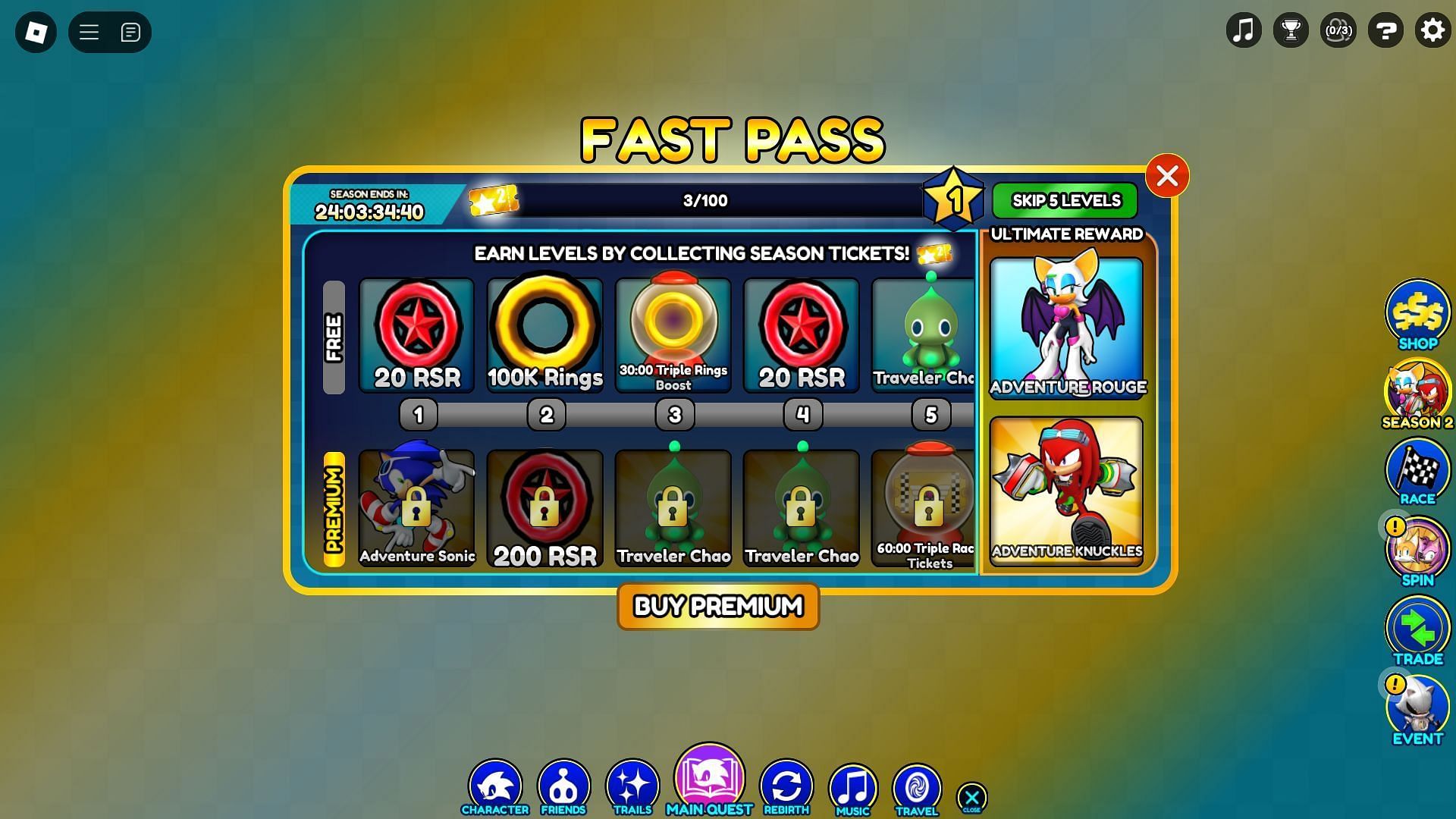 Sonic Speed Simulator Fast Pass Season 2 (Image via Roblox)