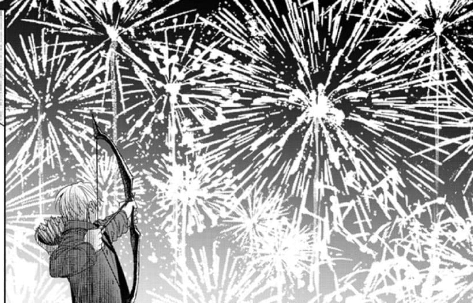 Wolf misses his mark due to the fireworks (Image via Shogakukan)