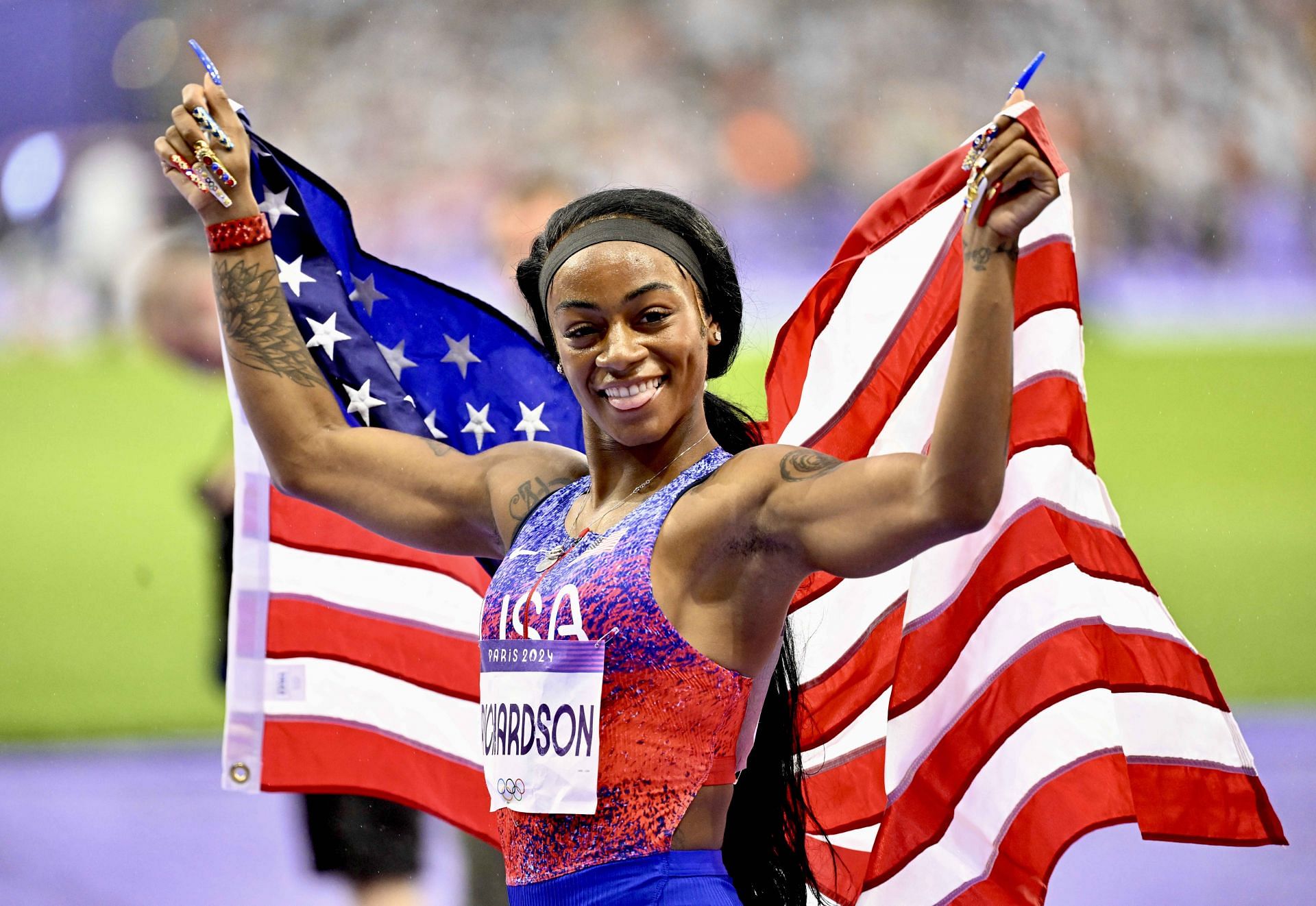 Sha&#039;Carri Richardson after winning the 4x100m relay event at the Track and Field during the Paris 2024 Olympics. - (Source: Getty)