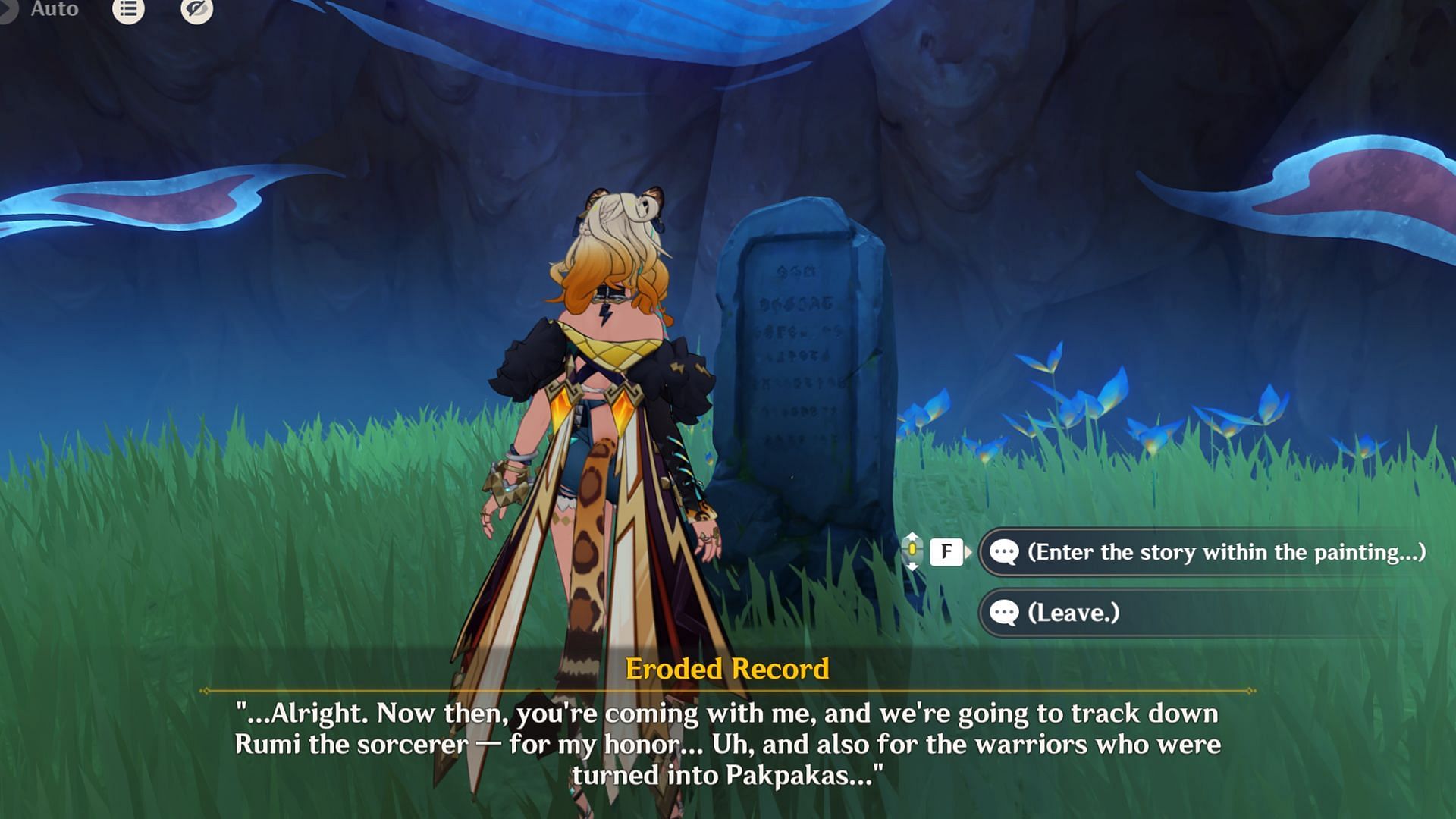 Interact with the tombstone and click the first option (Image via HoYoverse)