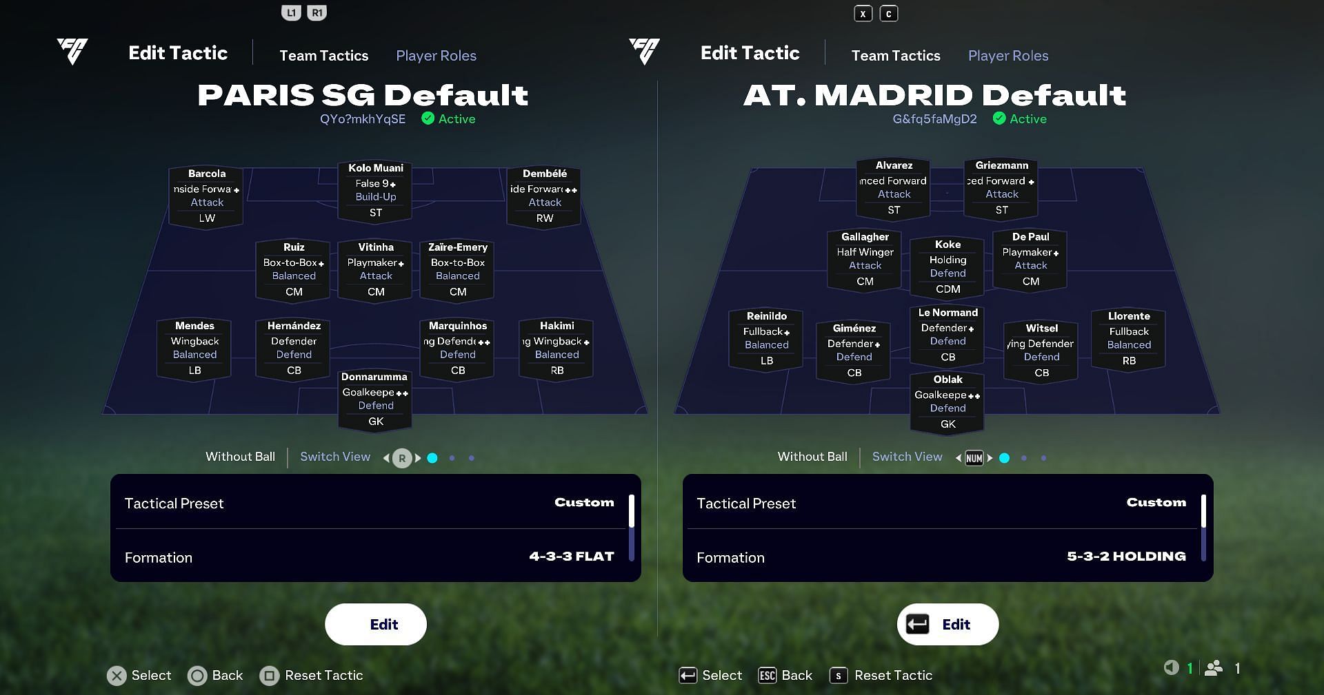 PSG vs Atl&eacute;tico Madrid: Custom tactics (Image via EA)