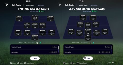 PSG vs Atlético Madrid: Custom tactics (Image via EA)