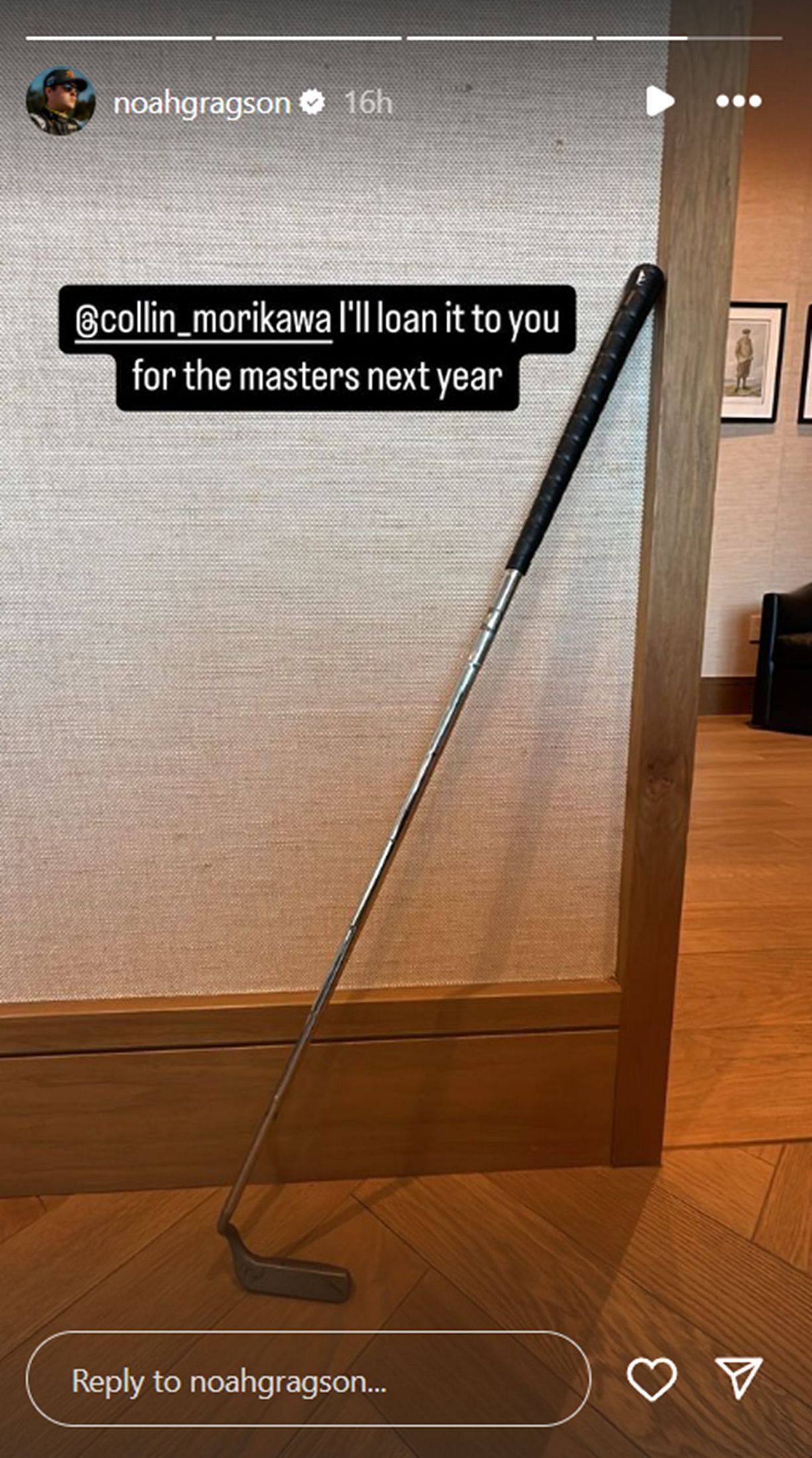 Gragson offering his putter on loan to Morikawa (source: @noahgragson on Instagram)