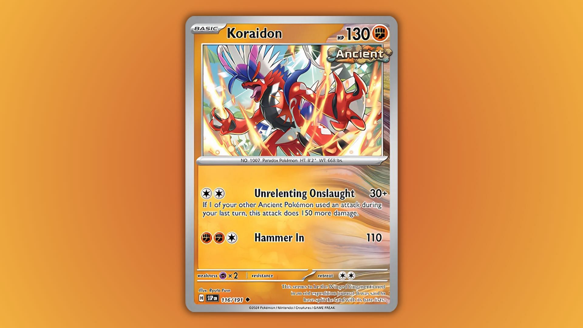 Koraidon's card in the Surging Sparks expansion (Image via The Pokemon Company)