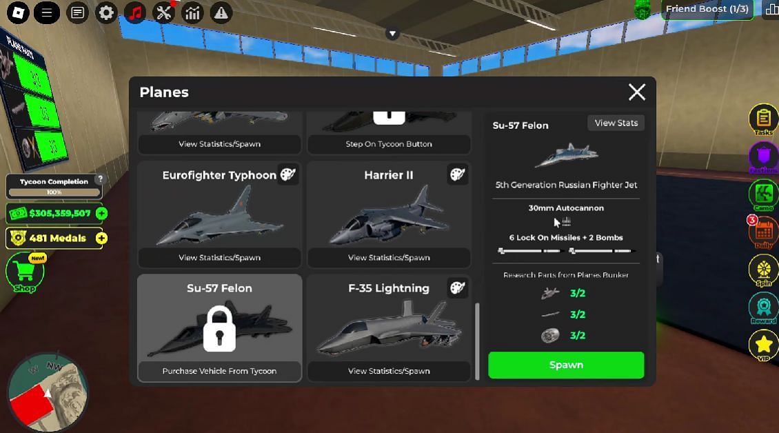 Su-57 Felon is a must-have in your Plane Hangar (Image via Roblox)