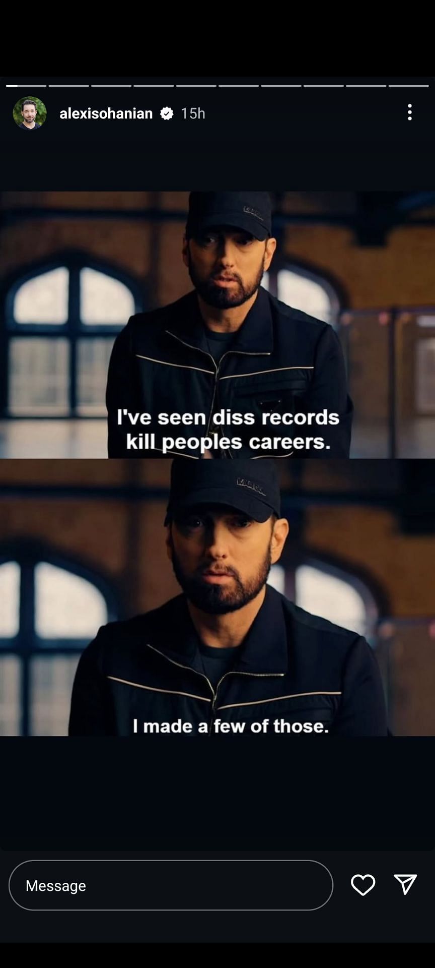 Alexis Ohanian sharing Eminem&#039;s &quot;diss records&quot; admission as an Instagram Story (Source: Instagram/Alexis Ohanian)