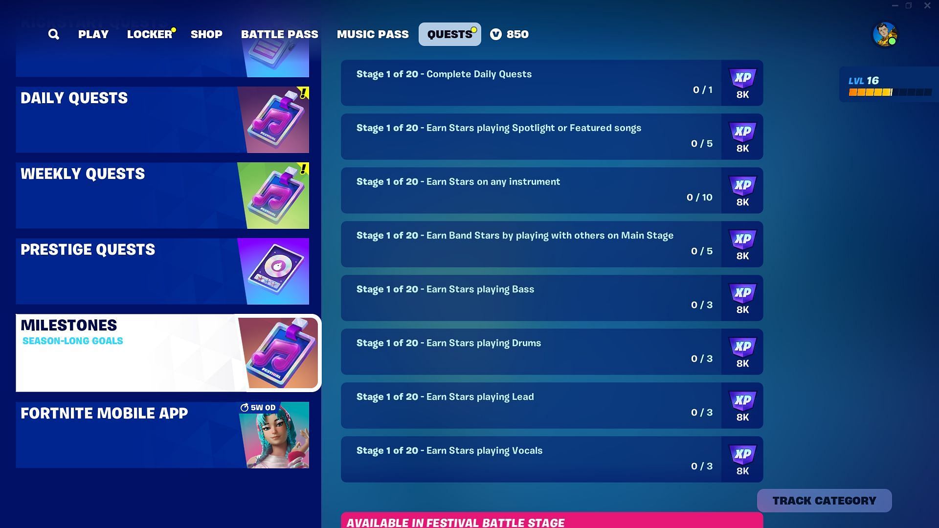 Complete Festival Milestones to level up fast in Fortnite Chapter 2 Remix (Image via Epic Games)