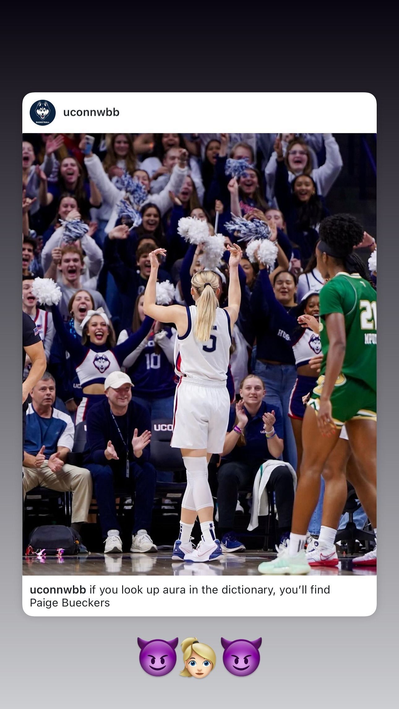 Nika Muhl&#039;s story on UConn&#039;s win over South Florida (obtained from Nika Muhl&#039;s Instagram Stories @nika.muhl)