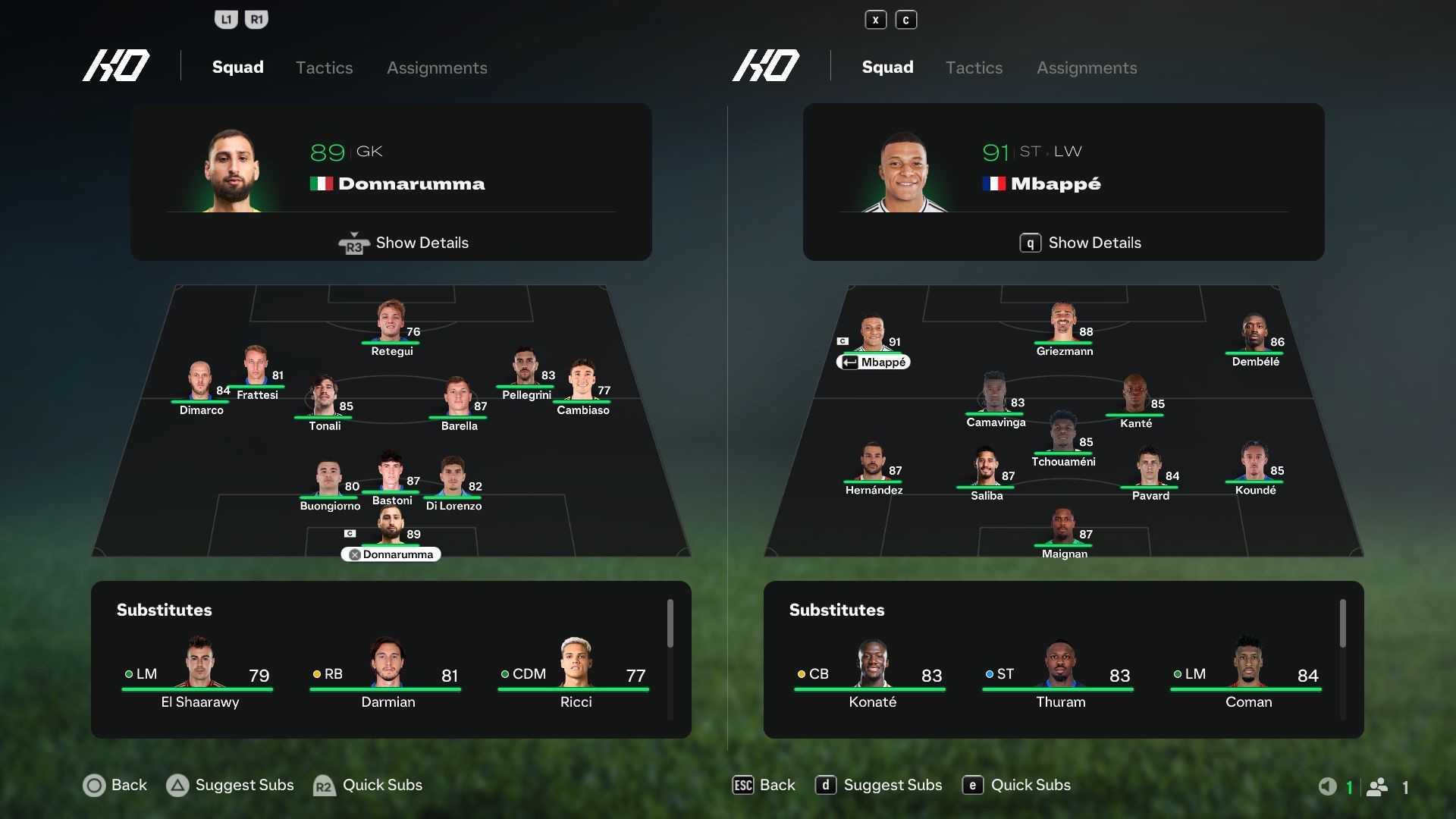 Italy vs France: Lineup (Image via EA)