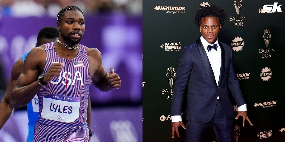  Fans react to Noah Lyles winning against IShowSpeed in a 50m dash. (Images by Getty)