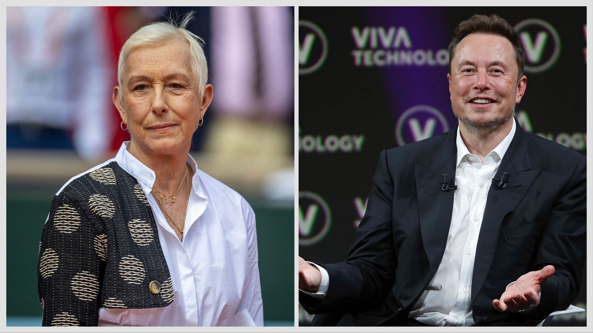 Martina Navratilova (L), Elon Musk (R), Sources: Getty