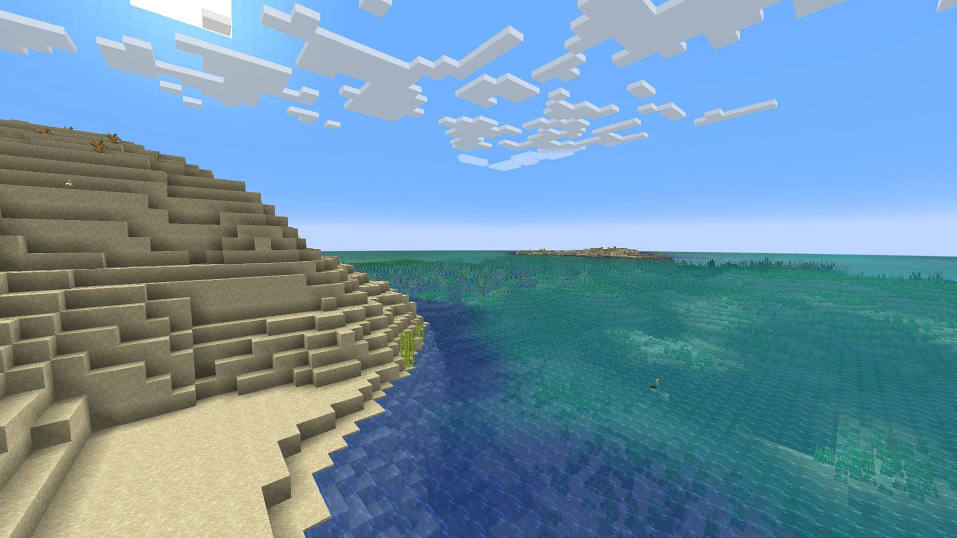 The picturesque setting makes Hilly Beach one of the best Minecraft 1.21 beach seeds (Image via Mojang Studios)