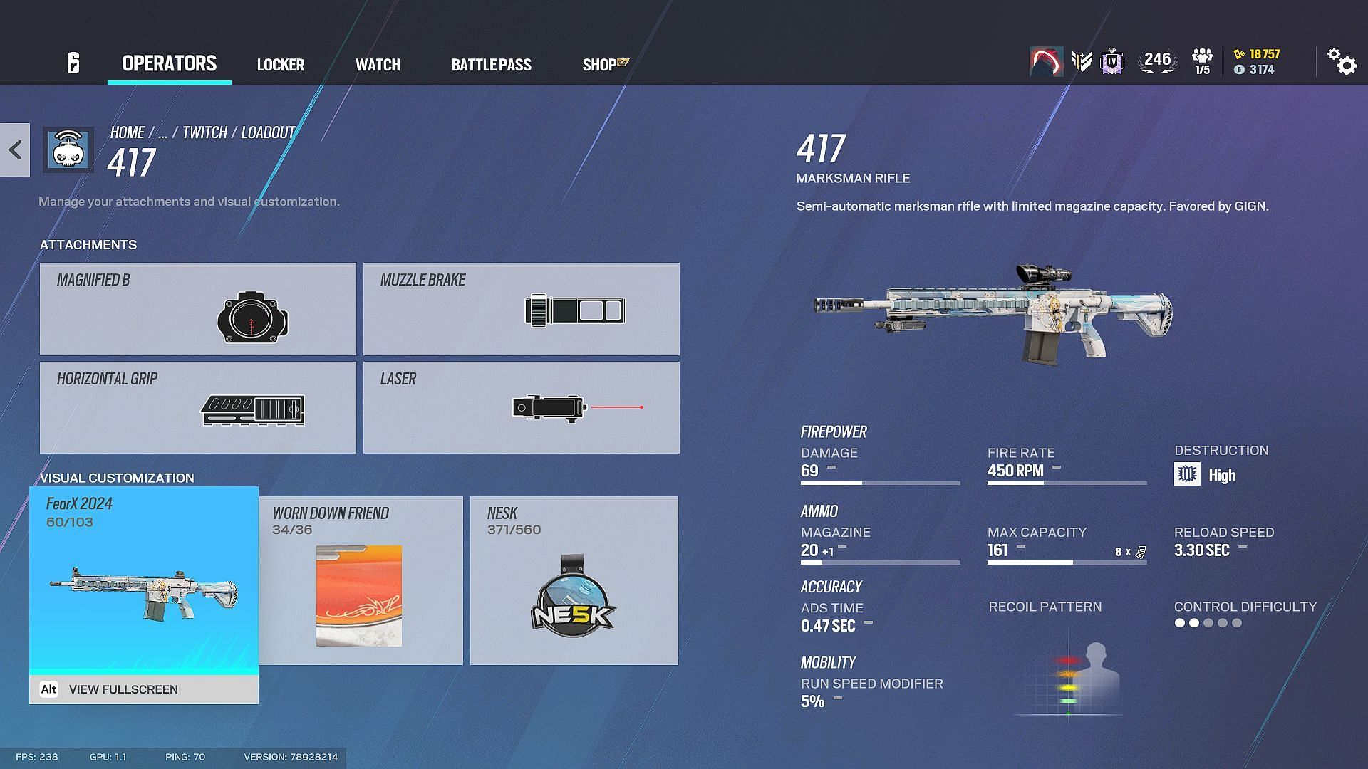 The primary weapon choice in Twitch loadout in Rainbow Six Siege (Image via Ubisoft)