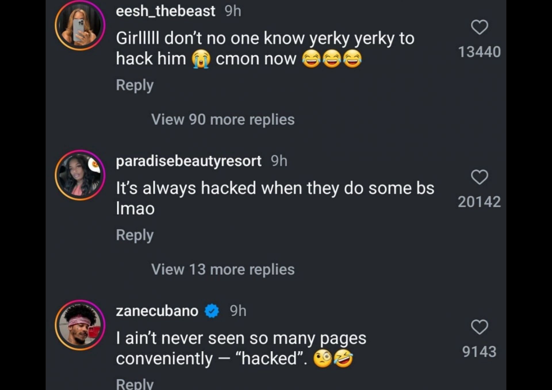 Netizens react to the Facebook page supposedly getting hacked (Image via Instagram)