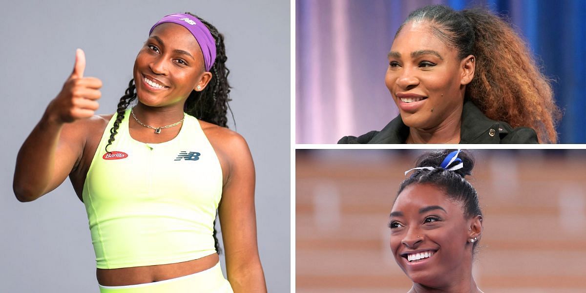 Coco Gauff (L), Serena Williams (upper-right) &amp; Simone Biles (down-right) [Image Source: Getty Images]