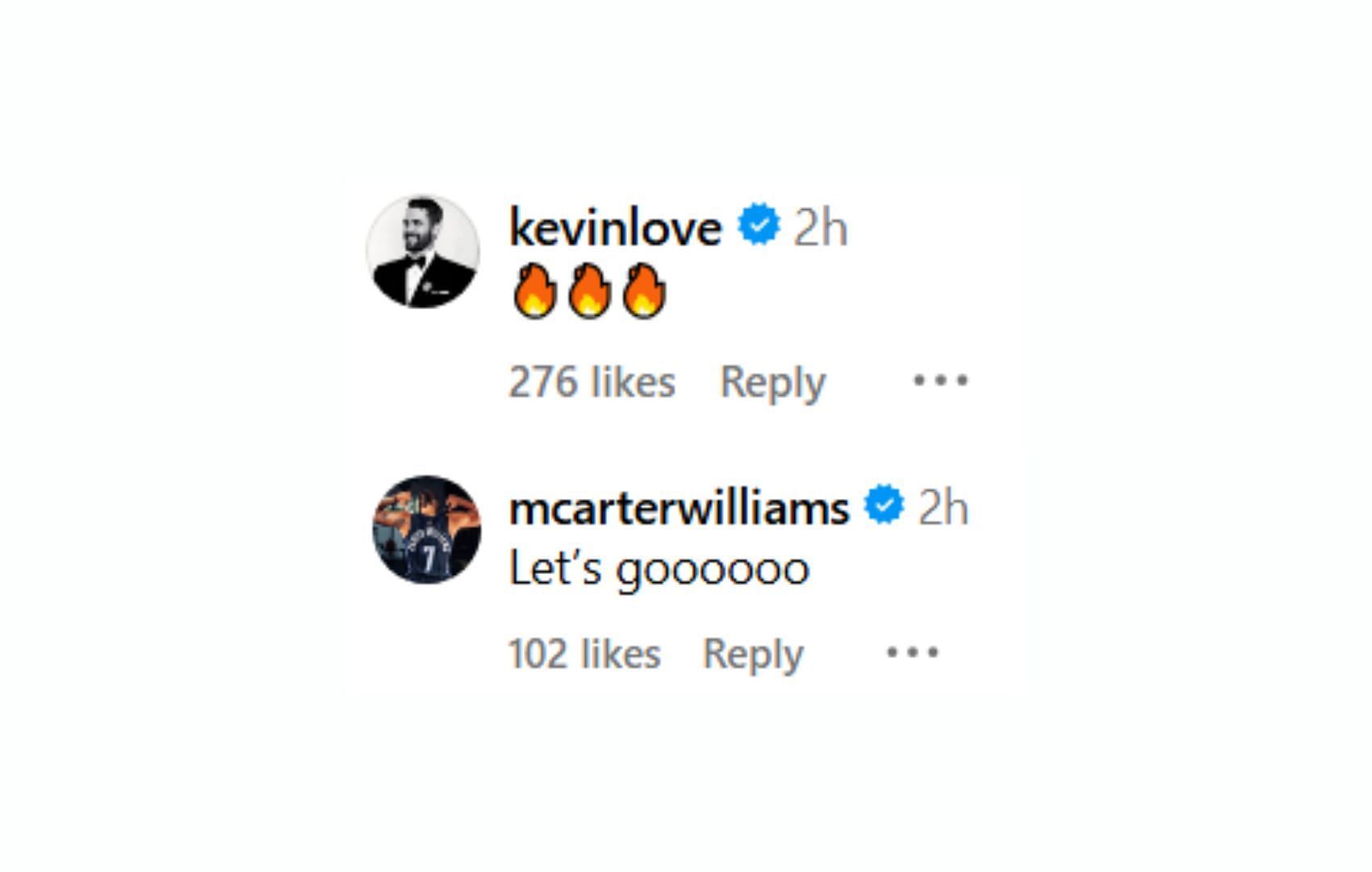 Kevin Love and Michael Carter-Williams' comments on Anthony's post