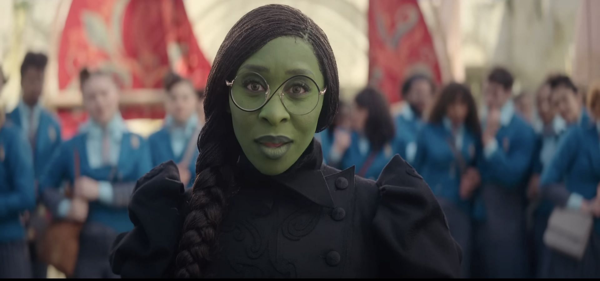 Elphaba in a still from the movie (Image via YouTube/Universal Pictures)