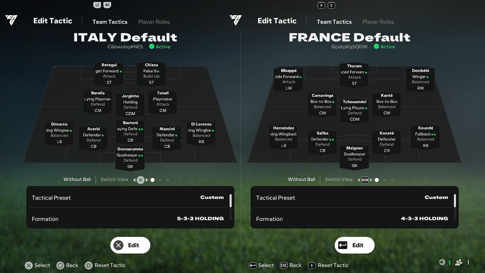 Italy vs France: Player Roles (Image via EA Sports)