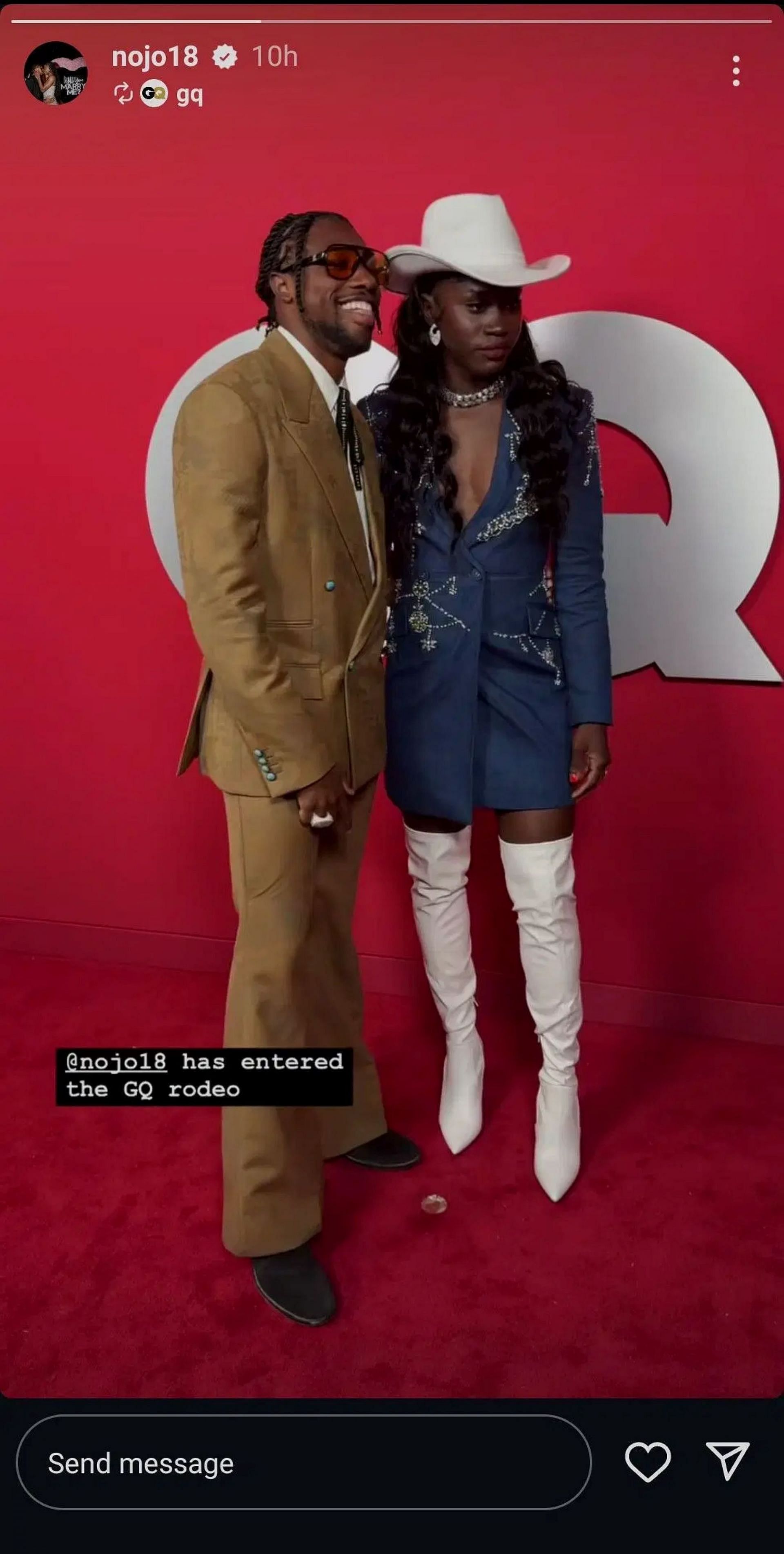 Noah Lyles and Junelle Bromfield in attendance at the GQ Men of the Year; Instagram - @nojo18