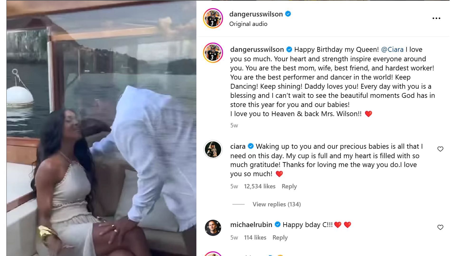 Russell Wilson hypes wife Ciara Wilson on her birthday in October (Image credit: @dangerrusswilson IG)