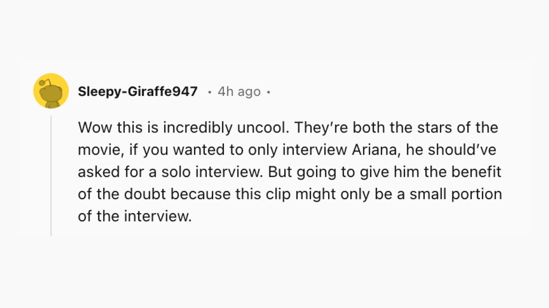 Fan comment on Wicked interview with Smallzy (Image via @Sleepy-Giraffe947/Reddit)