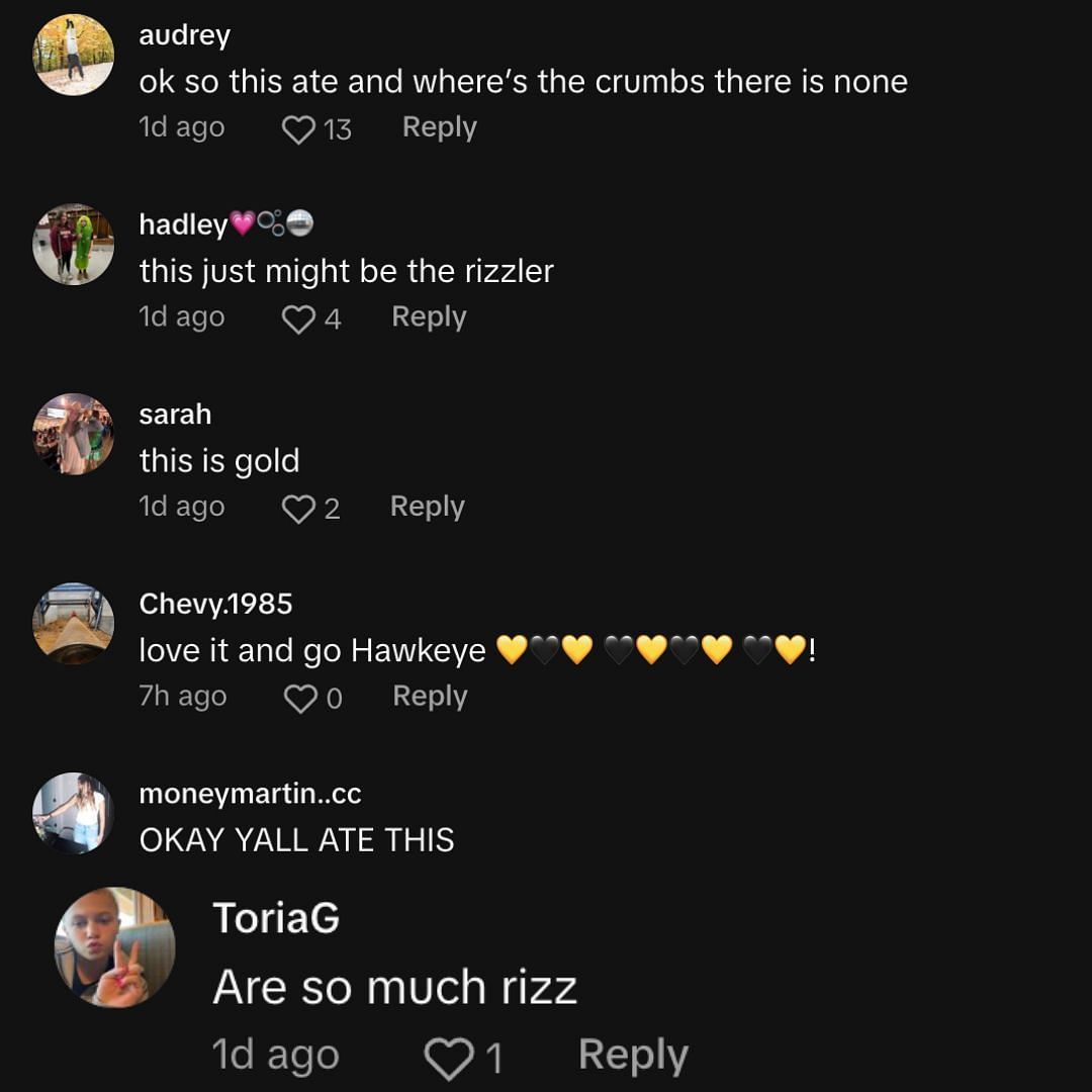 Fan reactions to the Hawkeyes players&#039; dance (Credits: TikTok/@kyliefeuerbach)