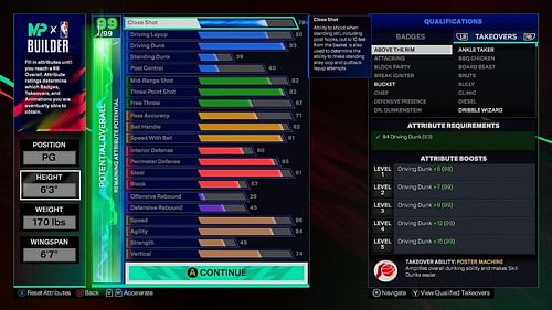 NBA 2K25 vs EA FC 25: Assigning Build stats (Image via Visual Concepts)