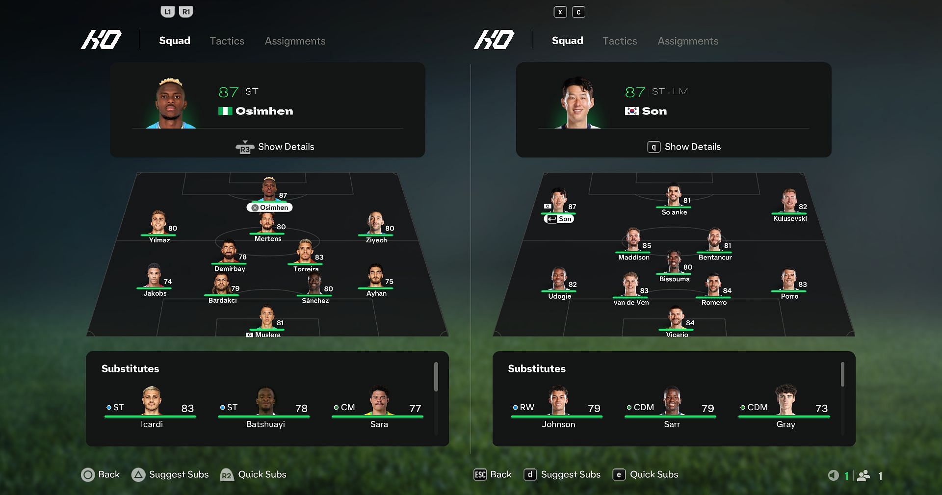 Galatasaray vs Spurs: Lineups (Image via EA)