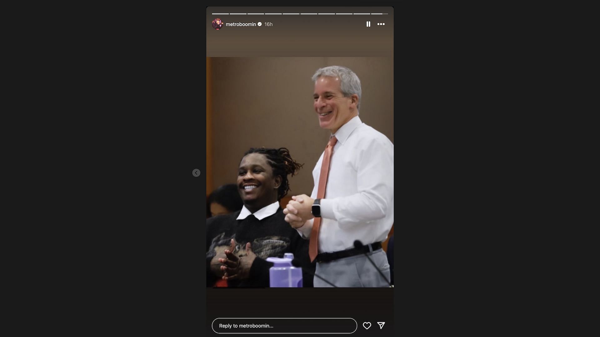 Screenshot of Metro Boomin&#039;s Instagram story celebrating Jeffery Williams&#039; release from the YSL RICO trial (Image via Instagram/@metroboomin)