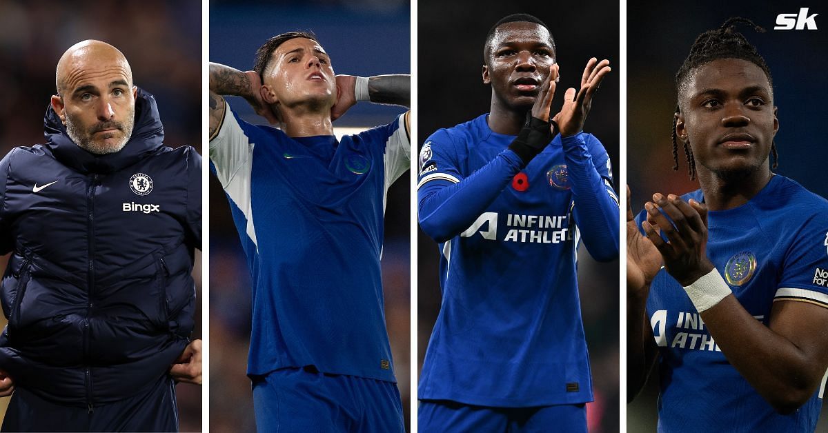(L-R): Enzo Maresca, Enzo Fernandez, Moises Caicedo, and Romeo Lavia