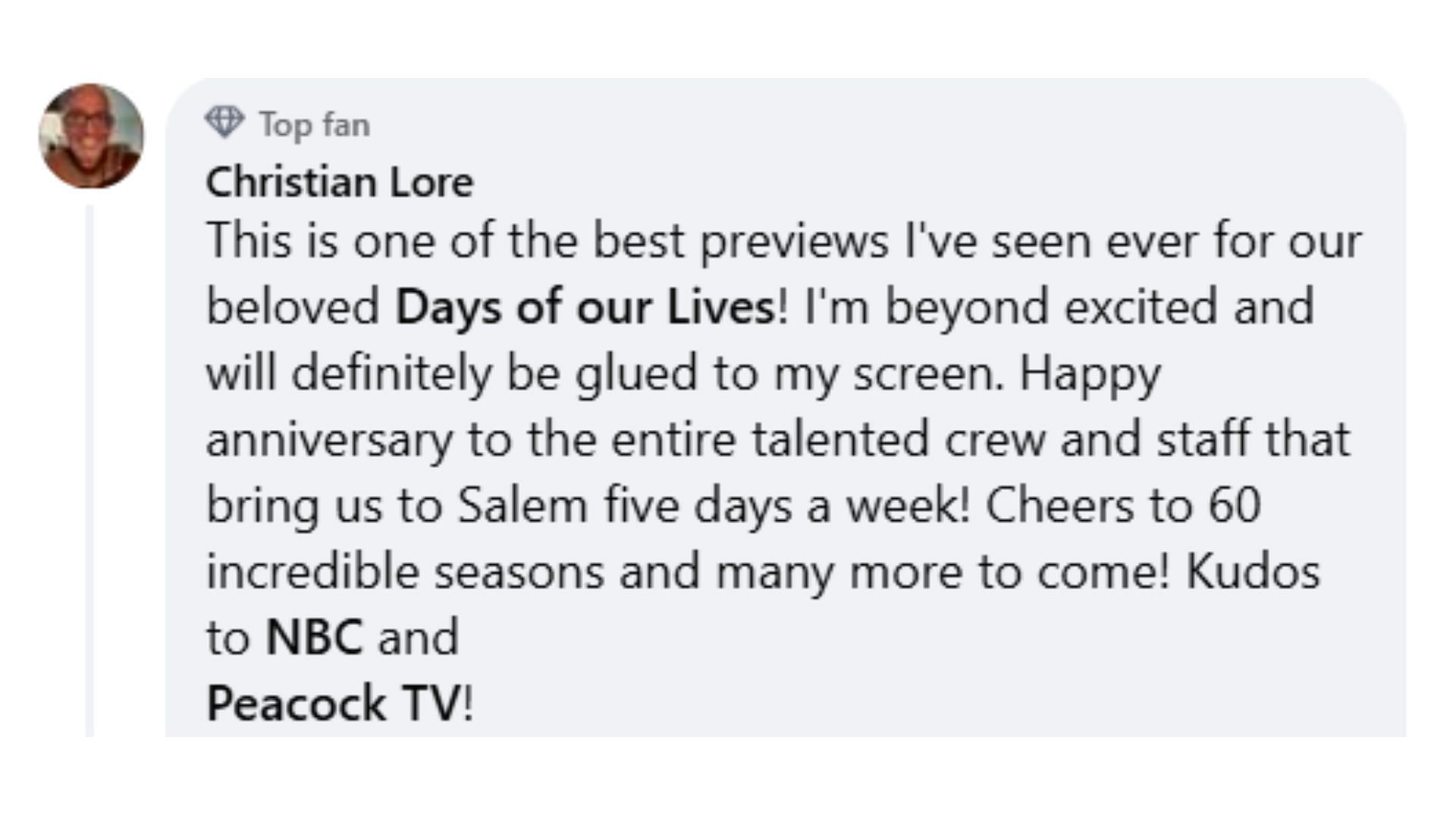 Fan reaction (Image via Facebook/@DaysofOurLives)