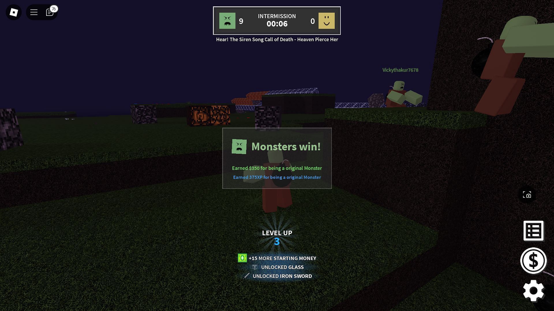 Winning a match as a Zombie (Image via Roblox)