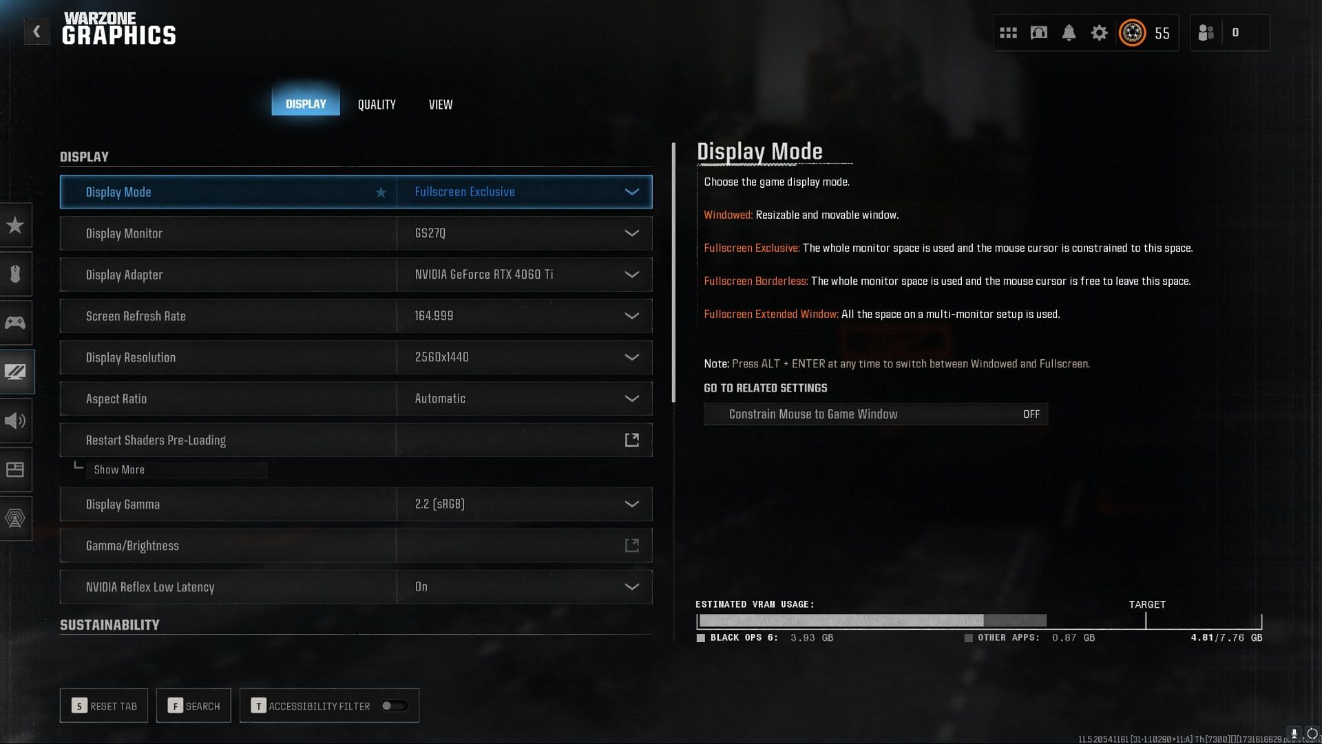 Warzone Display settings (Image via Activision)