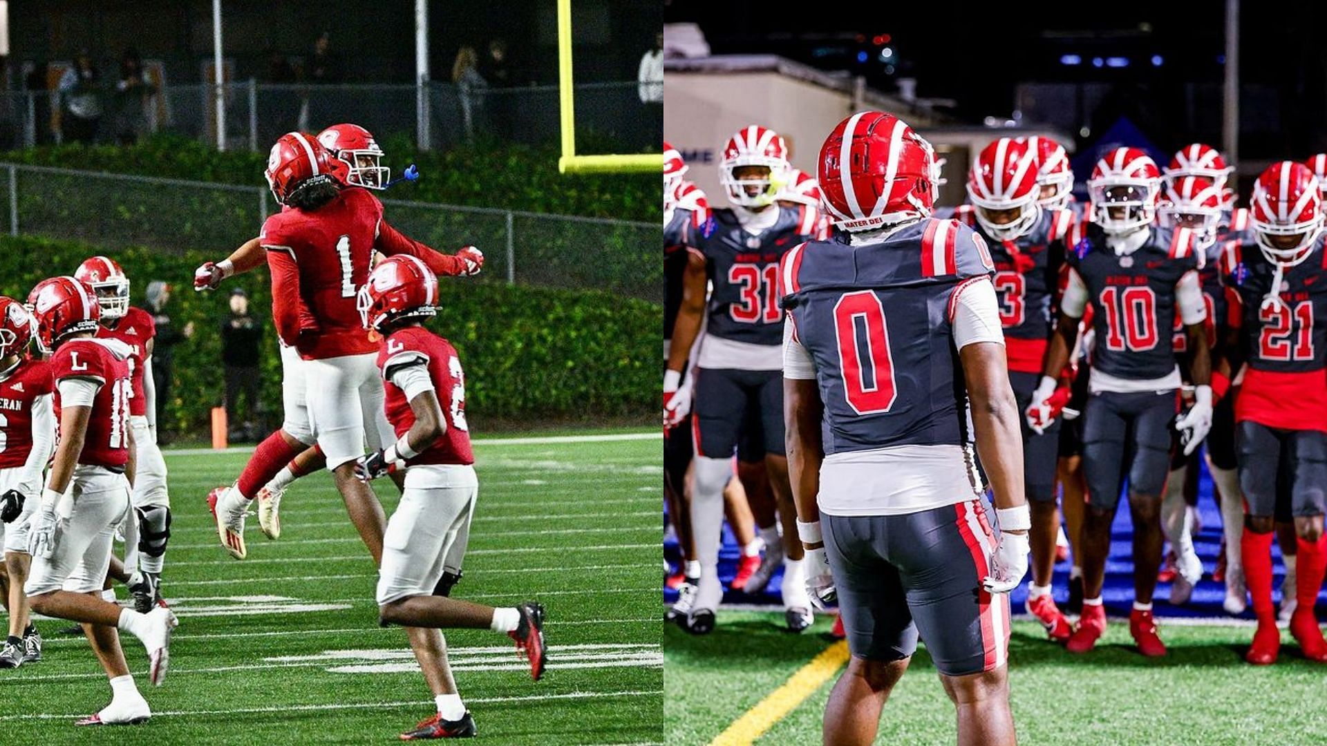 Orange Lutheran and Mater Dei (Images via Instagram/Orange Lutheran Football and Mater Dei Football)