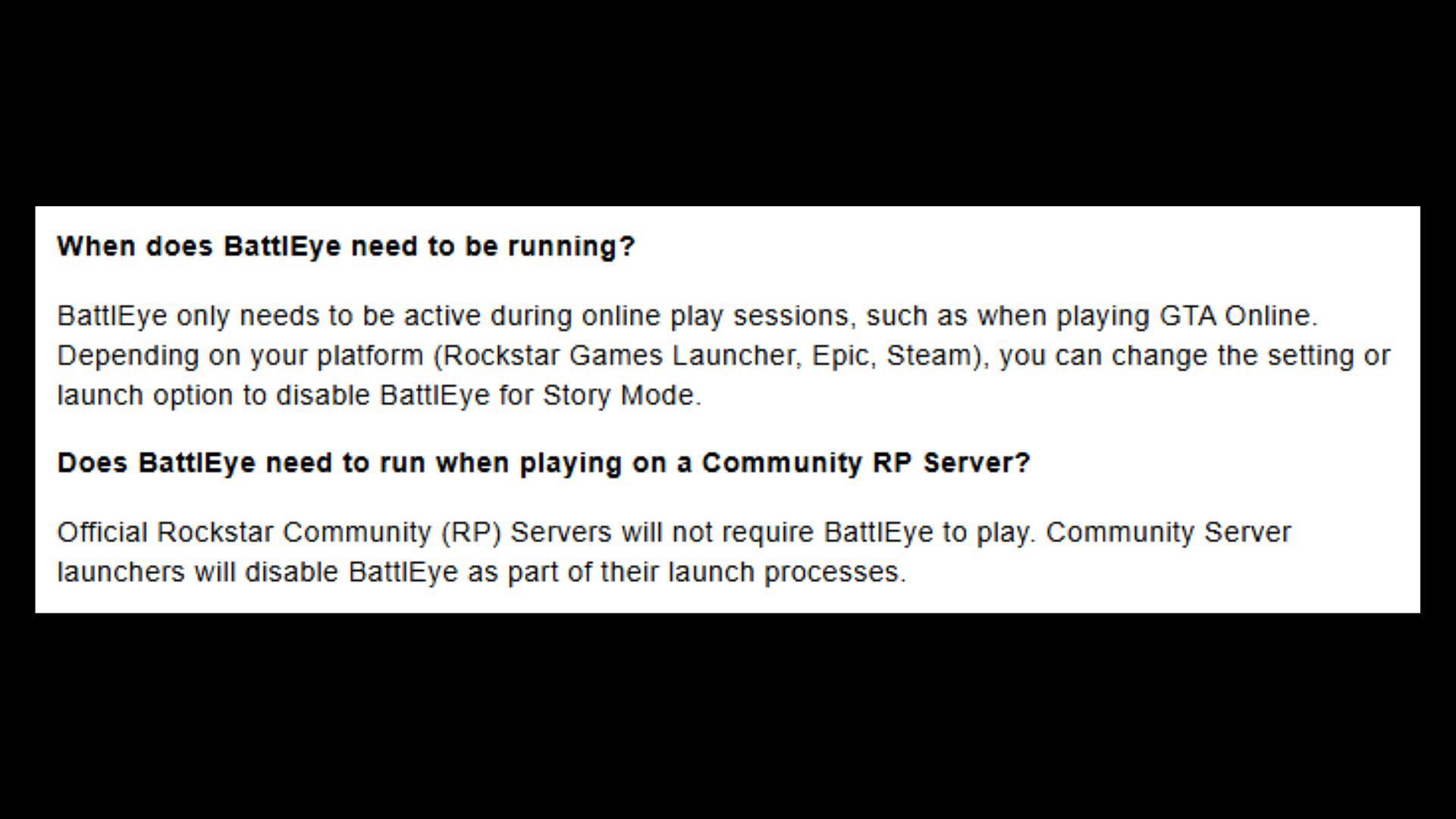 Disabling BattlEye for story mode is possible (Image via Rockstar Games)