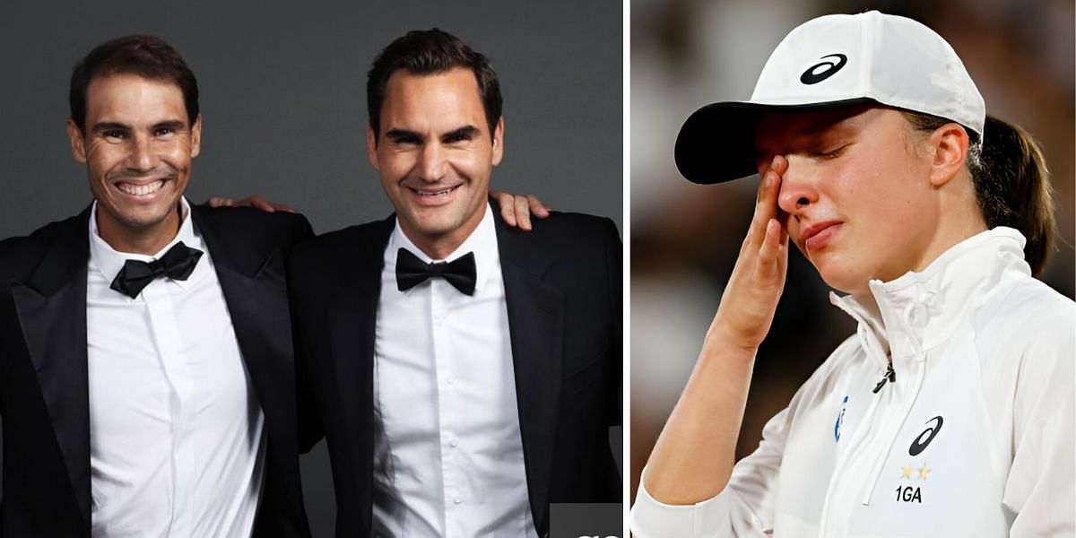 Rafael Nadal and Roger Federer (L), Iga Swiatek (R) [Image source: Getty]