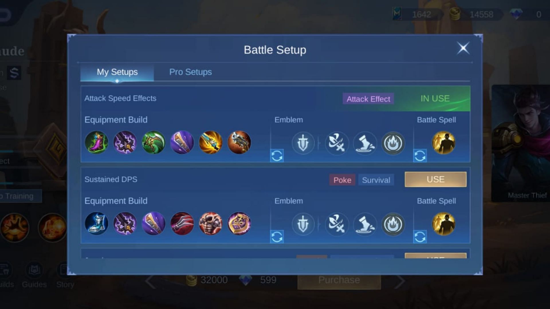 Featured equipment builds for Claude (Image via Moonton)