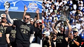 WATCH: Dodgers’ World Series trophy photoshoot featuring Clayton Kershaw and Dave Roberts' families, Freddie Freeman, Mookie Betts, Tommy Edman & more