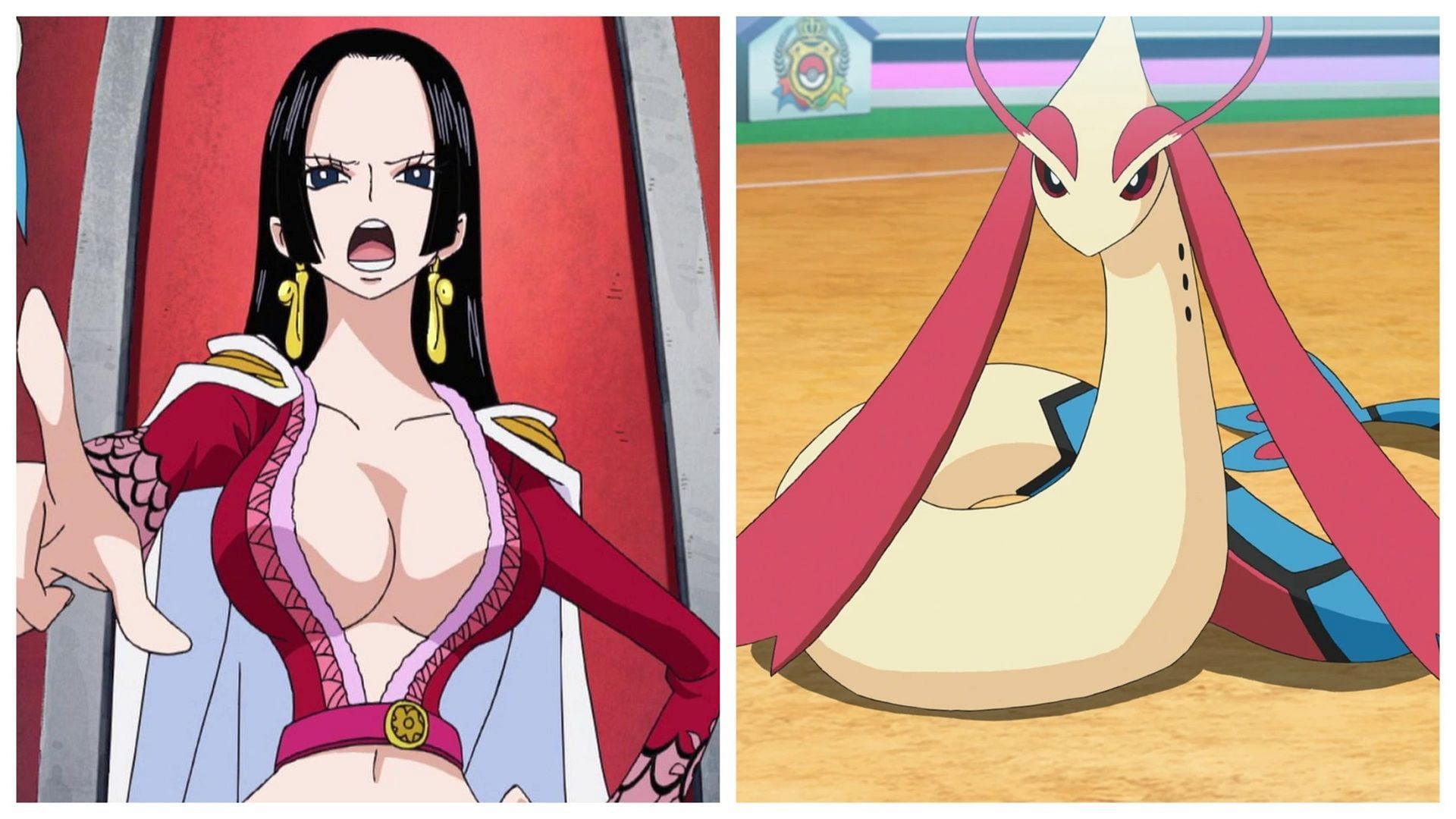 Hancock in One Piece and Milotic in Pok&eacute;mon (Image via Toei Animation/The Pok&eacute;mon Company)