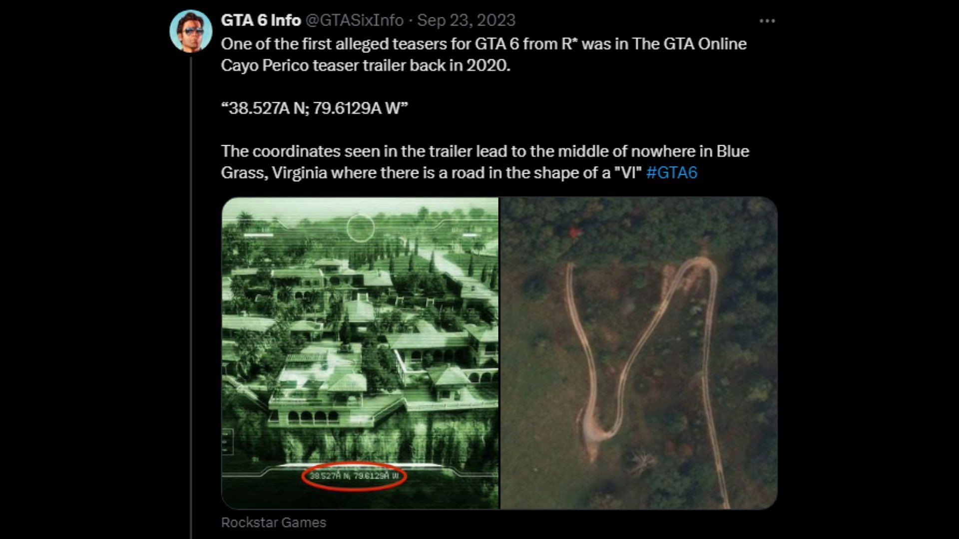 Here&#039;s the road the coordinates pointed at. (Image via X/@GTASixInfo)