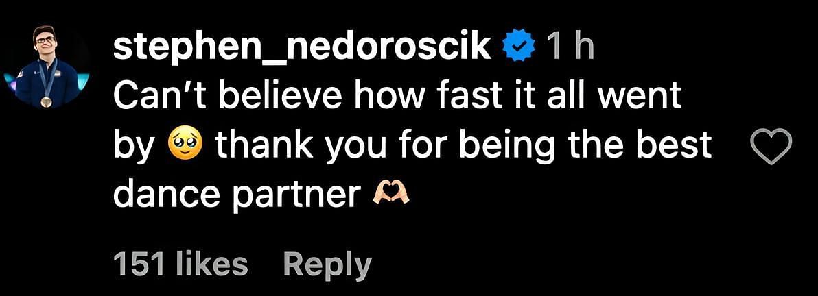 Stephen Nedoroscik&#039;s comment on Rylee Arnold&#039;s Instagram Post / Source: Instagram / @ryleearnold1