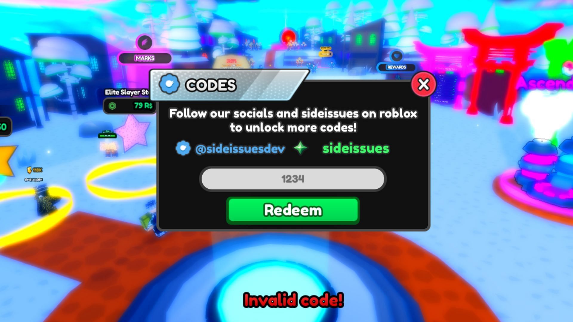 Anime Maniac Simulator invalid code issue (Image via Roblox)