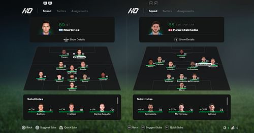 Lombardia FC vs Napoli: Starting XI comparison (Image via EA Sports)