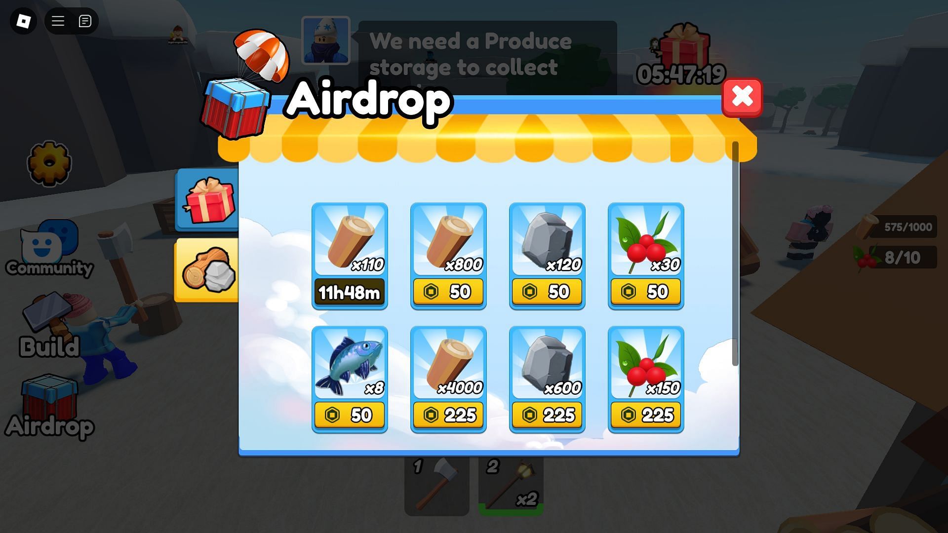 Airdrop menu (Image via Roblox)