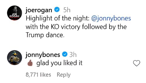 Jon Jones's comment on Joe Rogan's Instagram post. [Screenshot Courtesy: @joerogan on Instagram]