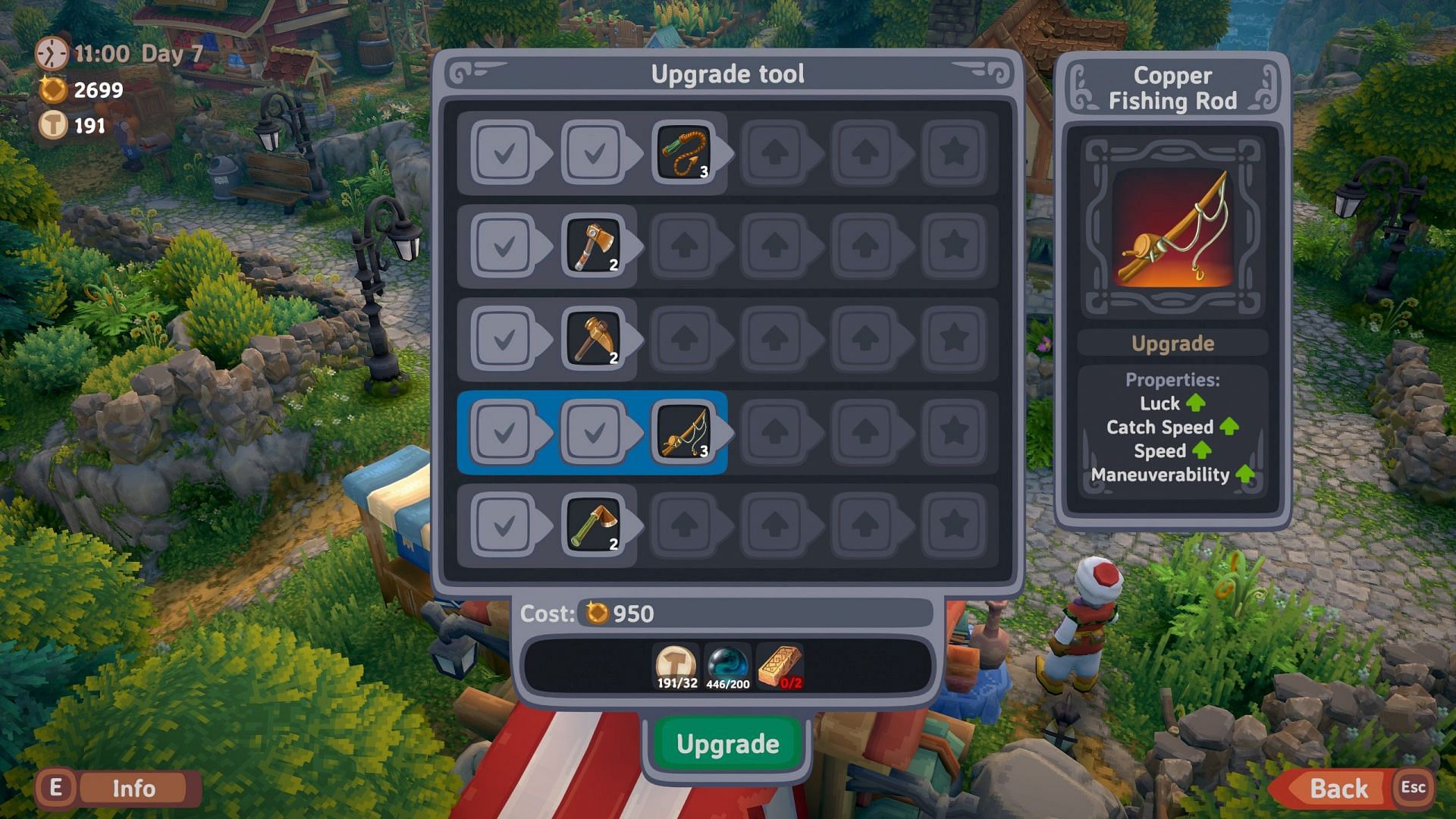 Use the anvil in the Town to upgrade tools using Tool Tokens (Image via Feel Free Games)